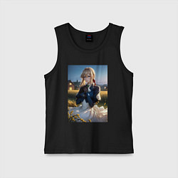 Майка детская хлопок Вайолет Эвергарден на лугу, цвет: черный