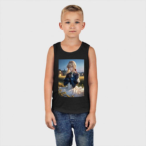 Детская майка Вайолет Эвергарден на лугу / Черный – фото 5