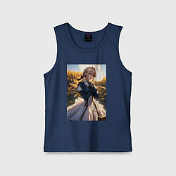 Майка детская хлопок Вайолет Эвергарден на поле пшеницы, цвет: тёмно-синий