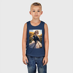 Майка детская хлопок Вайолет Эвергарден на поле пшеницы, цвет: тёмно-синий — фото 2