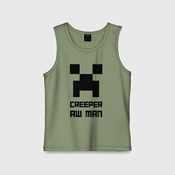 Майка детская хлопок Creeper Aw Man, Майнкрафт мем, цвет: авокадо