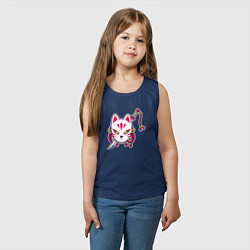 Майка детская хлопок Кошка самурай, цвет: тёмно-синий — фото 2