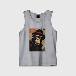 Майка детская хлопок Обезьянка детектив в шляпе, цвет: меланж