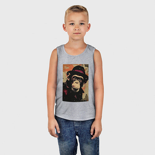 Детская майка Обезьянка детектив в шляпе / Меланж – фото 5