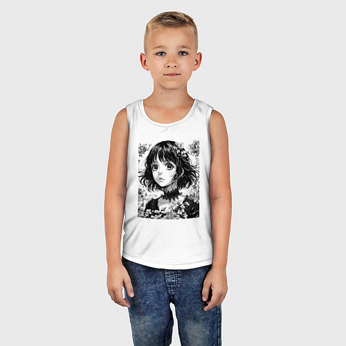 Детская майка Аниме девушка портрет черно-белый / Белый – фото 5