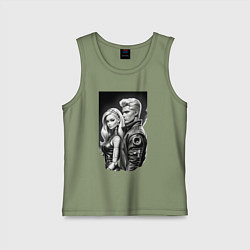 Майка детская хлопок Барби и Кен - киберпанк эскиз, цвет: авокадо