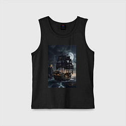 Майка детская хлопок Пиратский корабль в шторм, цвет: черный