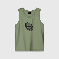 Майка детская хлопок Штурвал и розы тату, цвет: авокадо