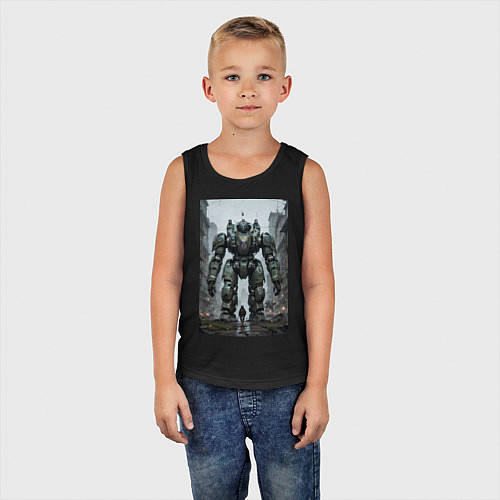 Детская майка Конвой роботов в городе / Черный – фото 5