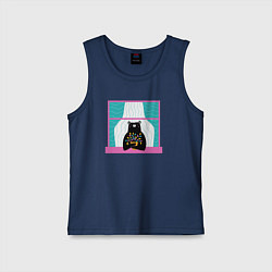 Майка детская хлопок Мишка в окошке, цвет: тёмно-синий