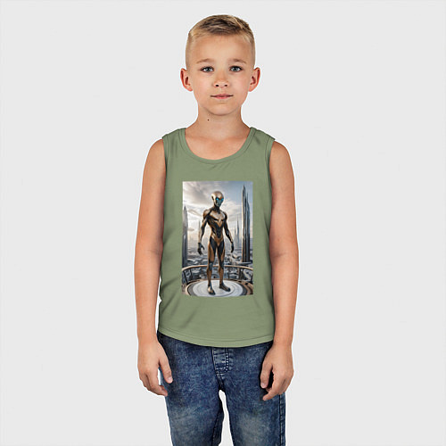 Детская майка Инопланетянин в городе будущего / Авокадо – фото 5