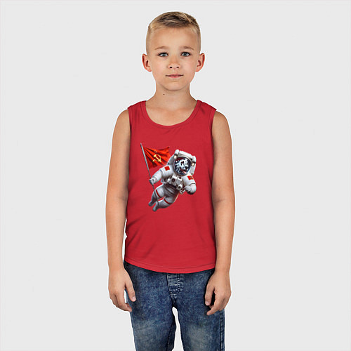 Детская майка Далматинец космонавт с красным флагом СССР / Красный – фото 5