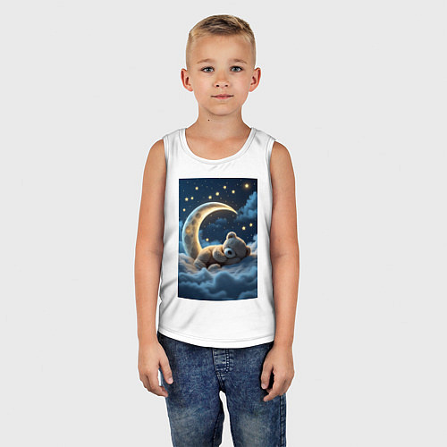Детская майка Плюшевый мишка сидит на Луне / Белый – фото 5