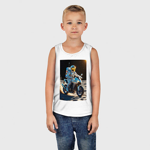 Детская майка Космонавт ездит на мотоцикле по Луне / Белый – фото 5