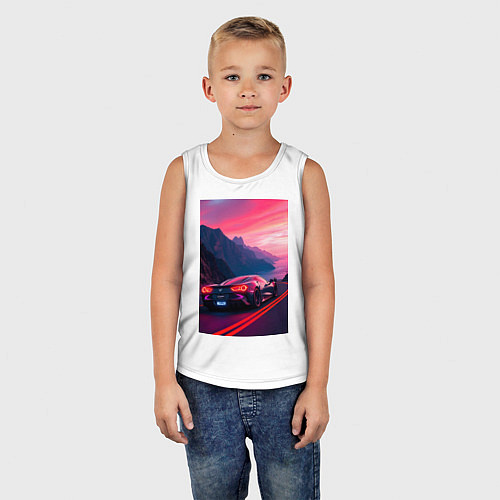 Детская майка Суперкар едет около океана / Белый – фото 5