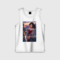 Детская майка Чудо-женщина с городским фоном в стиле комиксов