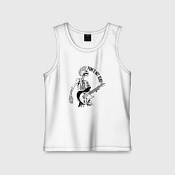 Майка детская хлопок Skeleton guitarist - punks not dead motto, цвет: белый