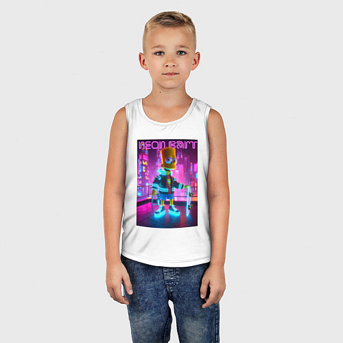 Детская майка Neon Bart - with skateboard ai art fantasy / Белый – фото 5
