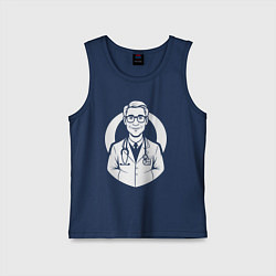 Майка детская хлопок Врач с улыбкой и стетоскопом, цвет: тёмно-синий