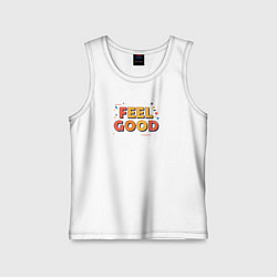 Майка детская хлопок Feel Good надпись в стиле мемфис, цвет: белый