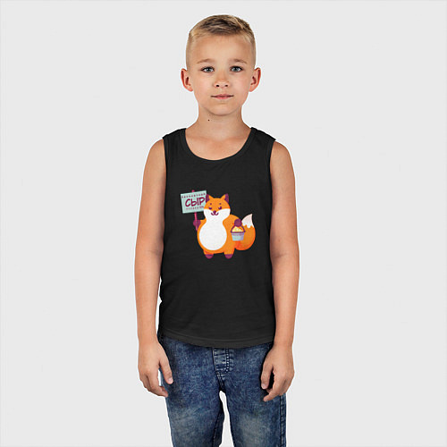 Детская майка Лиса продаёт бесплатный сыр / Черный – фото 5