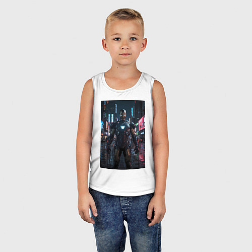 Детская майка Железный человек посреди ночного города / Белый – фото 5