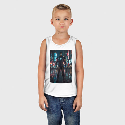 Детская майка Железный человек посреди ночного города / Белый – фото 5