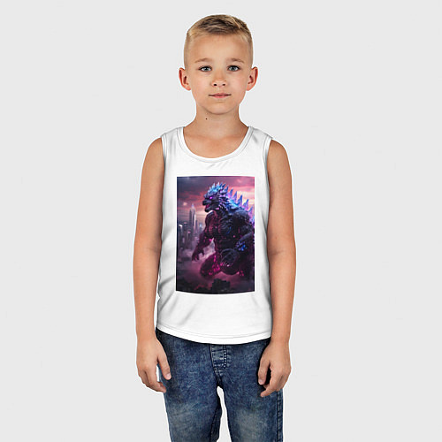 Детская майка Годзилла посреди мегаполиса / Белый – фото 5