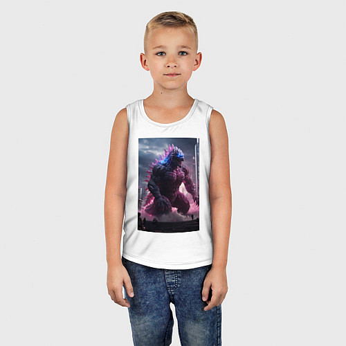 Детская майка Годзилла посреди мегаполиса / Белый – фото 5