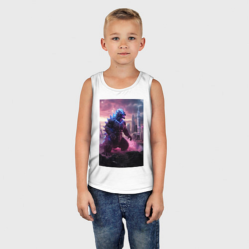 Детская майка Годзилла посреди мегаполиса / Белый – фото 5