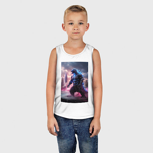 Детская майка Годзилла посреди мегаполиса / Белый – фото 5