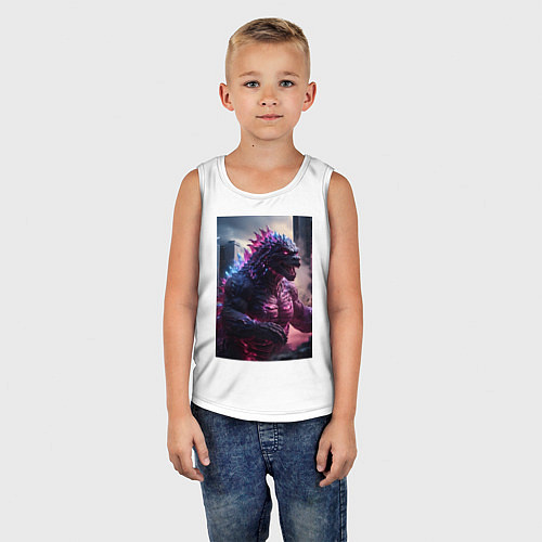 Детская майка Годзилла посреди мегаполиса / Белый – фото 5