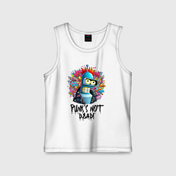 Майка детская хлопок Бендер с красным хайером - панк жив, цвет: белый