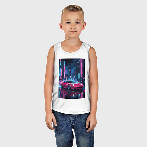 Детская майка Вишневый спорткар по мокрой дороге / Белый – фото 5