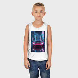 Майка детская хлопок Вишневый спорткар по мокрой дороге, цвет: белый — фото 2