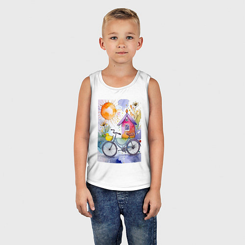 Детская майка Утенок на велосипеде - акварель / Белый – фото 5