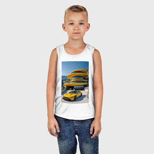 Детская майка Желтый суперкар у дома / Белый – фото 5