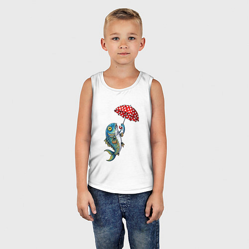 Детская майка Карп на зонтике / Белый – фото 5