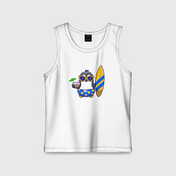 Майка детская хлопок Пингвин серфер, цвет: белый