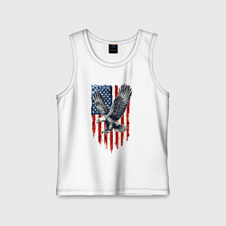 Майка детская хлопок Орёл на фоне американского флага USA, цвет: белый