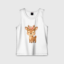 Майка детская хлопок Милый олененок с венком, цвет: белый