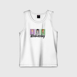 Майка детская хлопок Уэнсдей, Энид и Агнес, цвет: белый