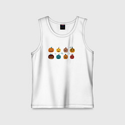 Майка детская хлопок Разноцветные тыквы Джека на Хэллоуин, цвет: белый