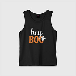 Майка детская хлопок Hey boo привидение, цвет: черный