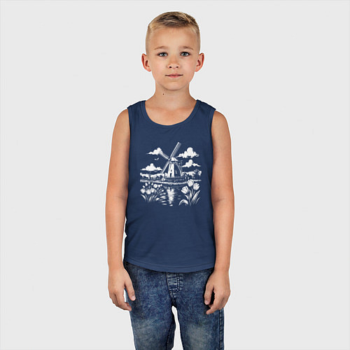 Детская майка Мельница и тюльпаны / Тёмно-синий – фото 5