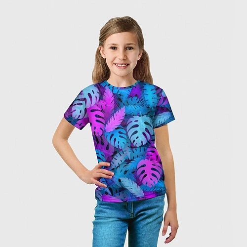 Детская футболка Сине-розовые тропики / 3D-принт – фото 5