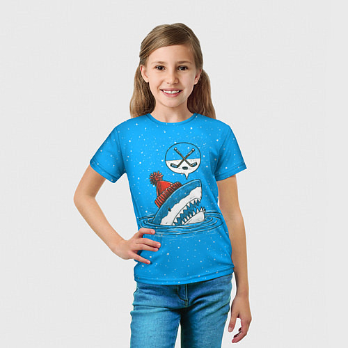 Детская футболка Акула хоккейный фанат / 3D-принт – фото 5