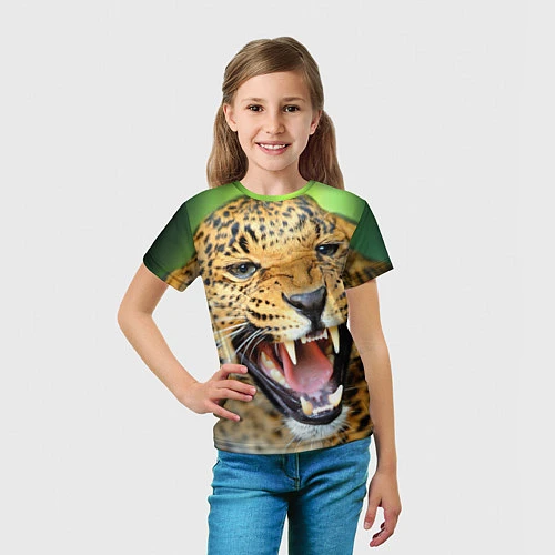 Детская футболка Свирепый леопард / 3D-принт – фото 5