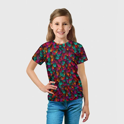 Детская футболка Разноцветные перья / 3D-принт – фото 5