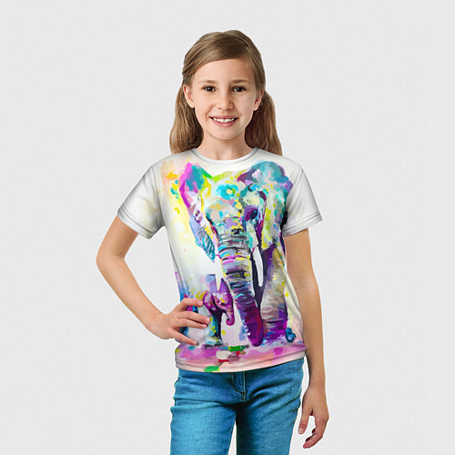 Детская футболка Акварельные слоны / 3D-принт – фото 5